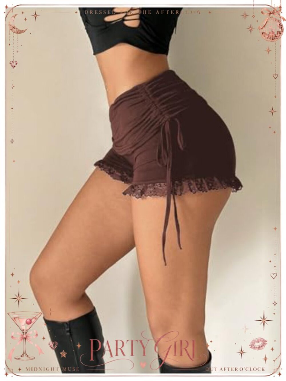 Sexy Low Rise Lace Mini Shorts Side Drawstring Ruched Stretchy - Picture 2 of 5